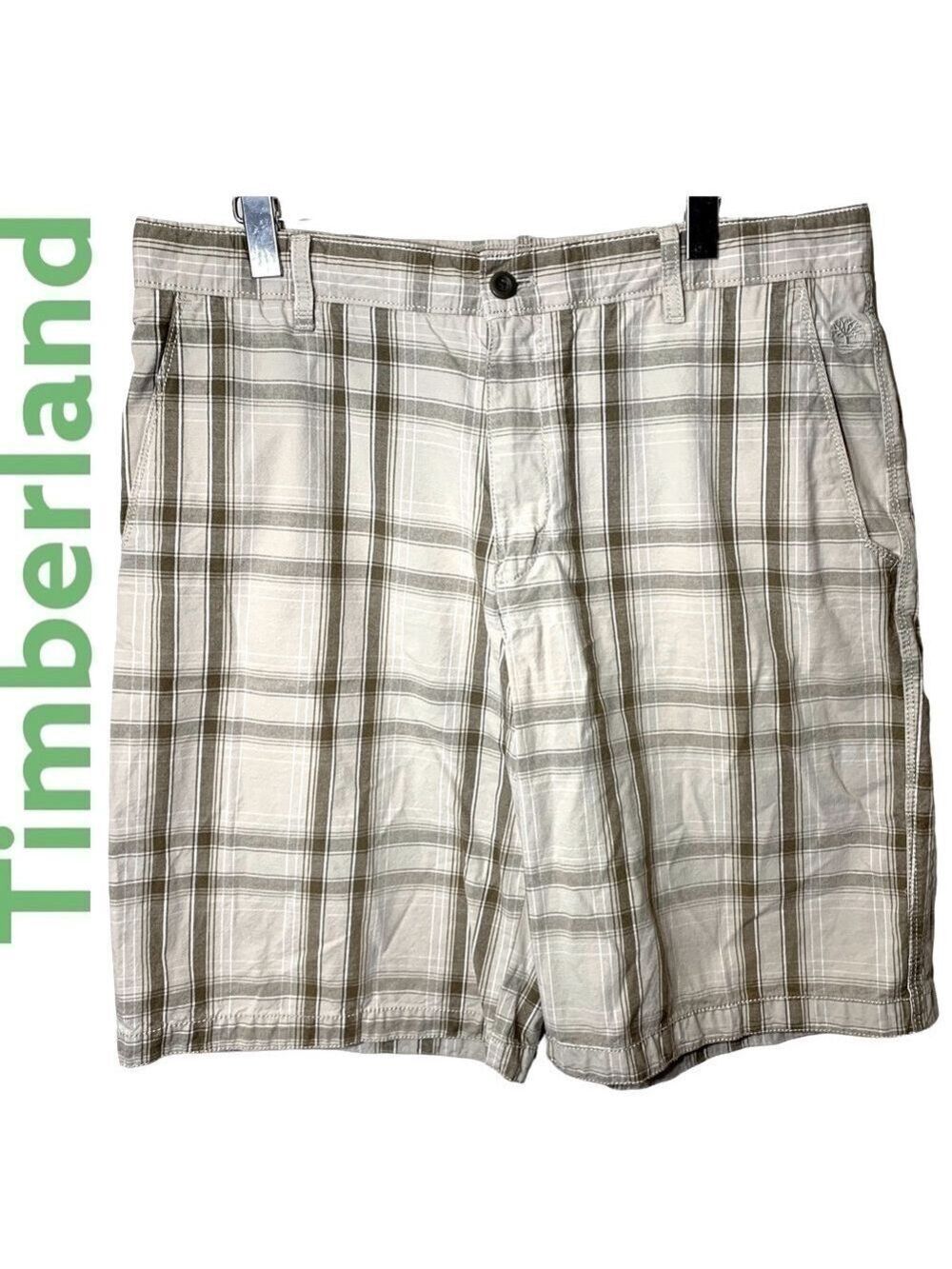 TIMBERLAND preppy neutral plaid cotton bermuda shorts relax fit 4 pockets sz 36